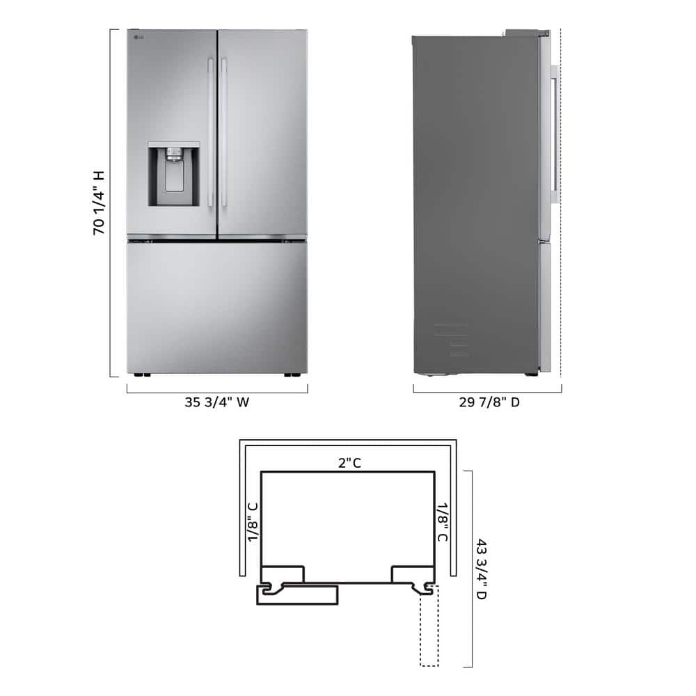 24 Cu. Ft. Counter Depth MAX Zero Clearance 3-Door French Door Refrigerator with Craft Ice in Printproof Stainless Steel