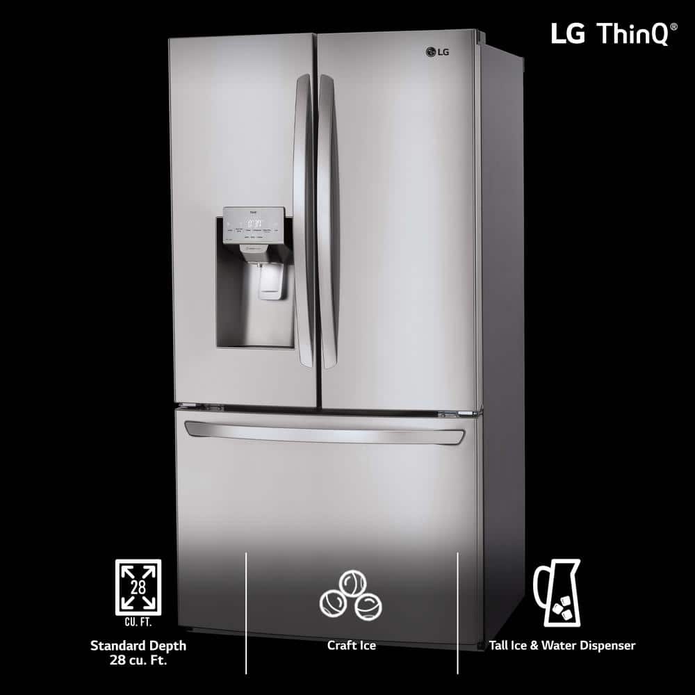 28 Cu. Ft. 3 Door French Door Refrigerator with Ice and Water Dispenser and Craft Ice in Printproof Stainless Steel