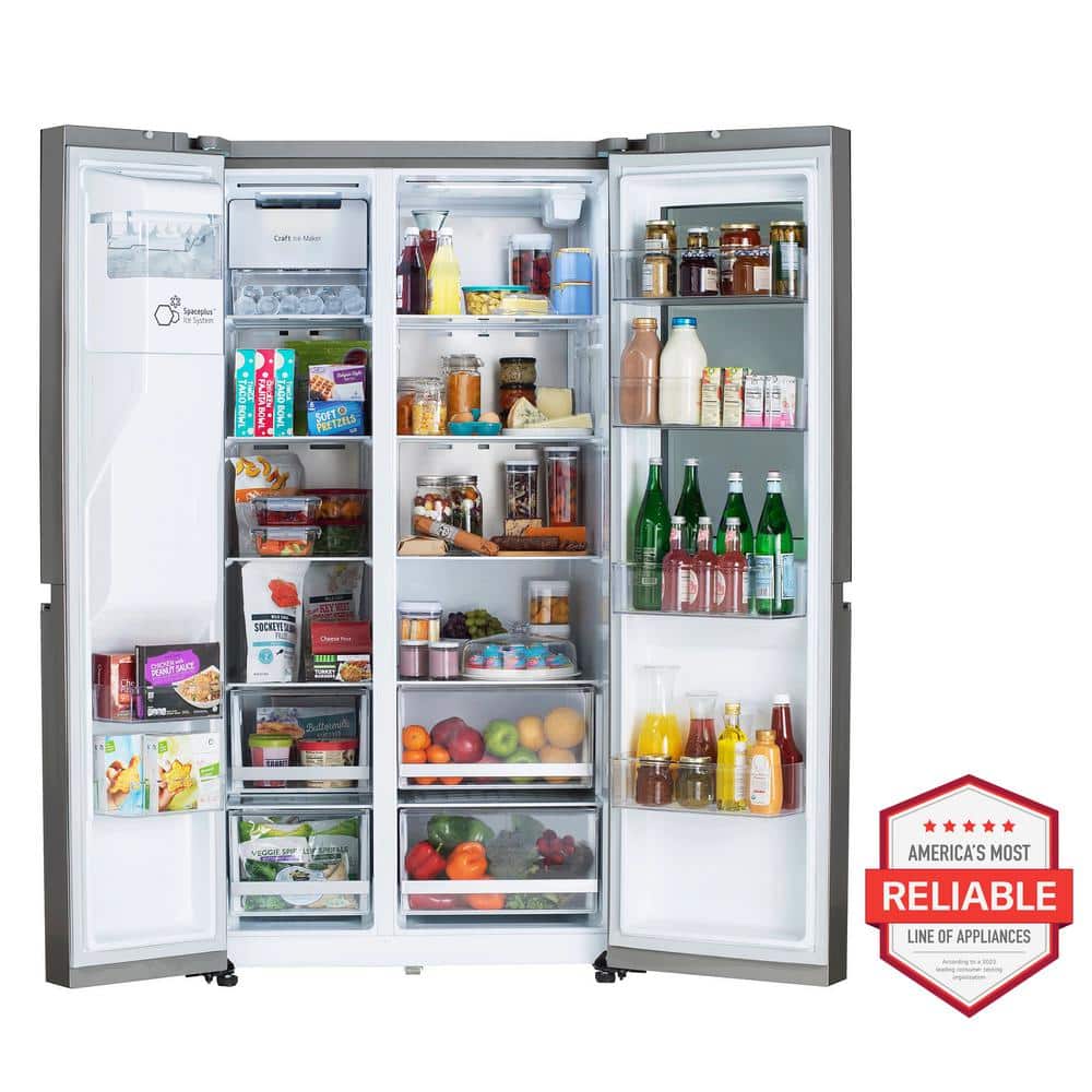 27 Cu. Ft. Side by Side Smart Refrigerator W/ Instaview and Craft Ice in Printproof Stainless Steel