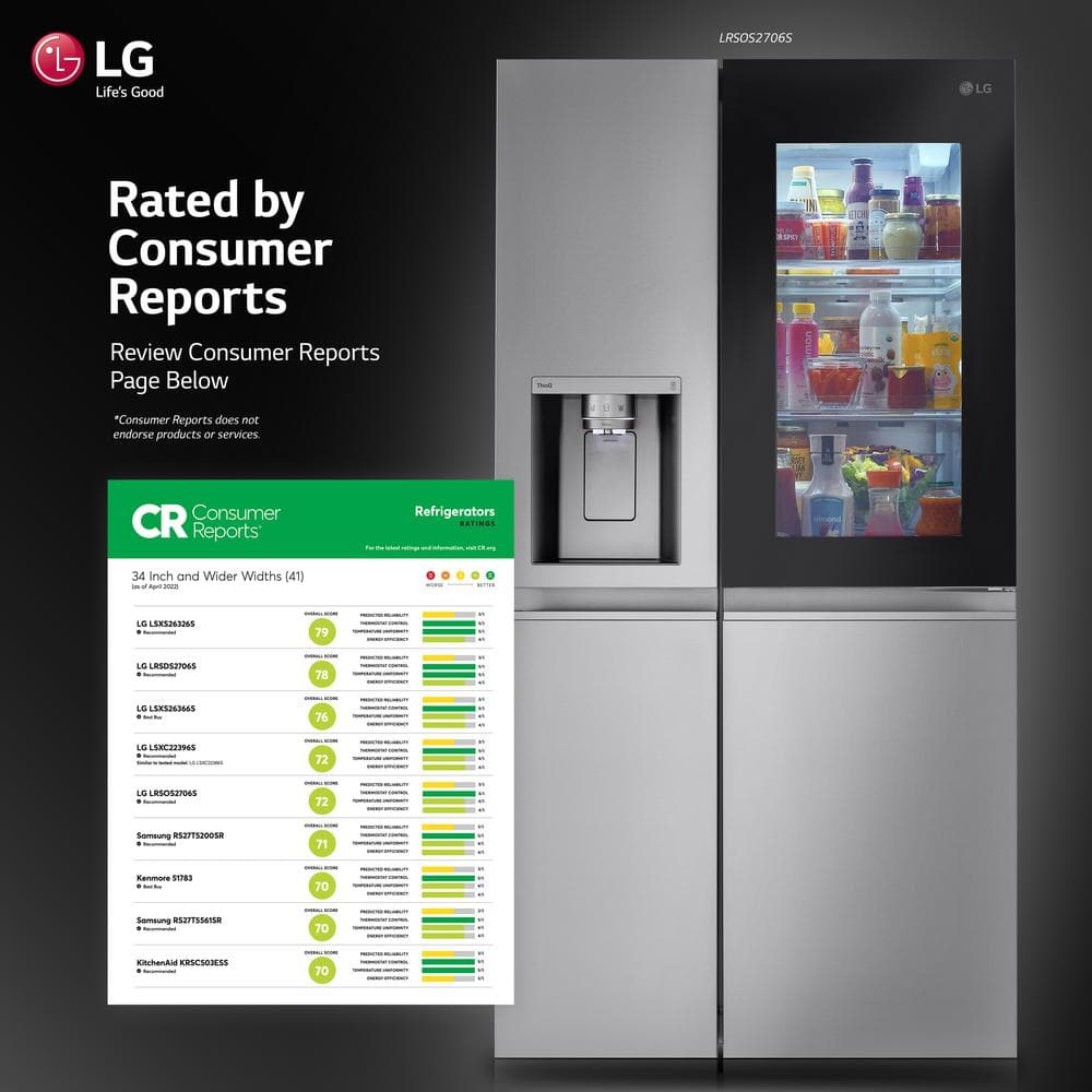 27 Cu. Ft. Side by Side Smart Refrigerator W/ Instaview and Craft Ice in Printproof Stainless Steel