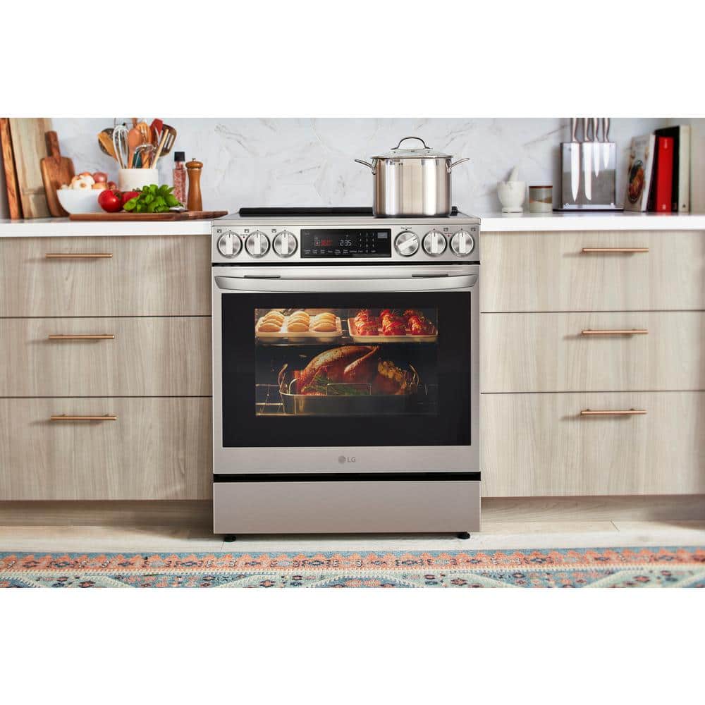 30 In. 5 Burner Element Slide-In Induction Range with Instaview and Air Fry in Printproof Stainless Steel