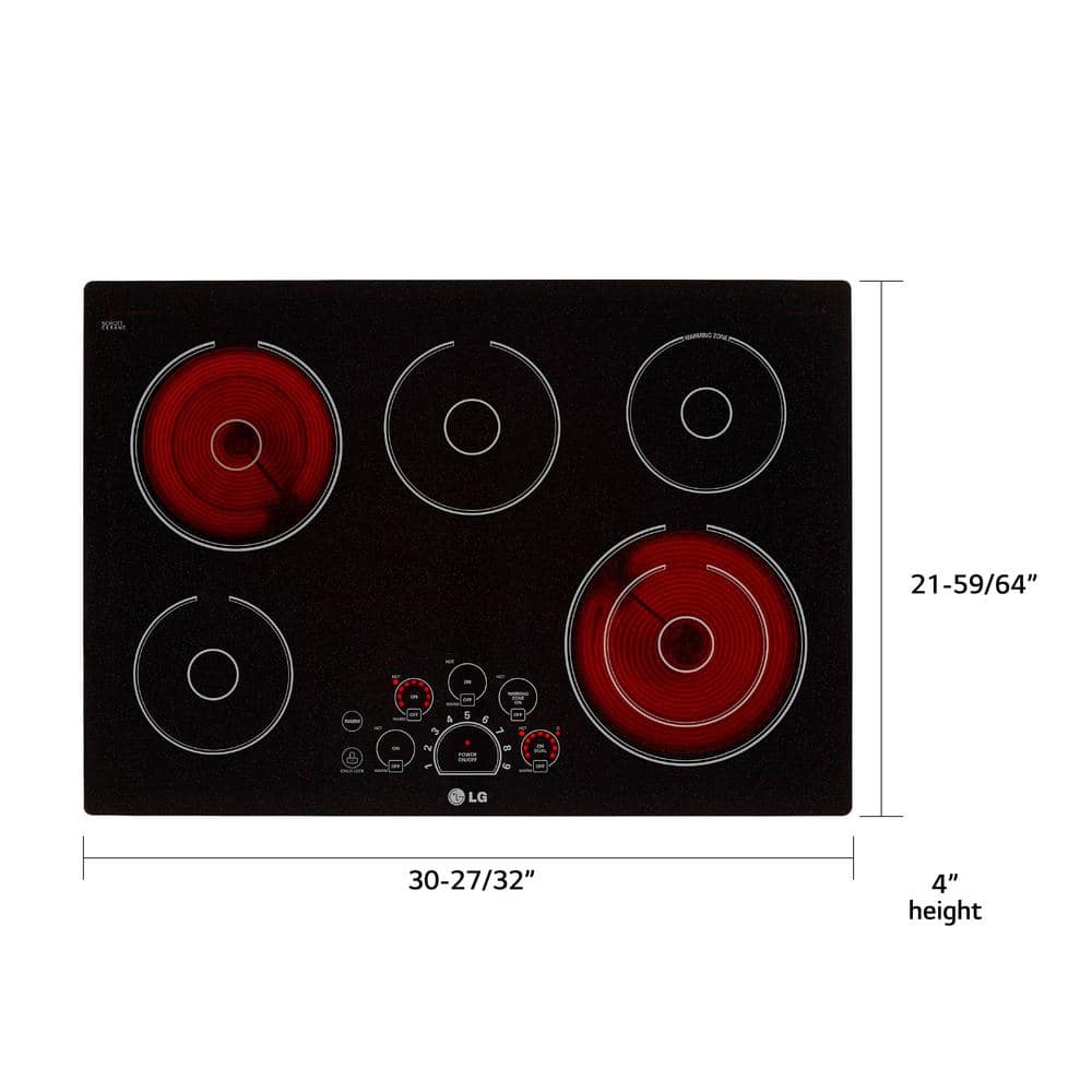 30 In. Radiant Smooth Surface Electric Cooktop in Black with 5 Burner Elements and Smoothtouch Controls