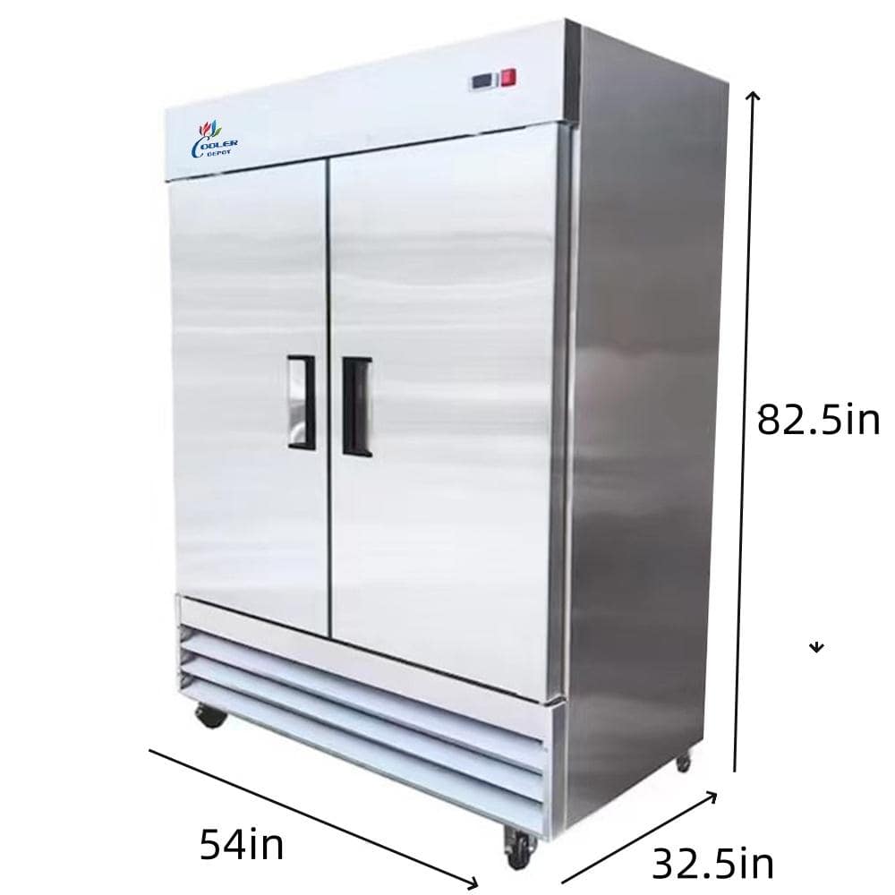 54 In. W 49 Cu. Ft. 2-Door Commercial Reach in Upright Refrigerator in Stainless Steel