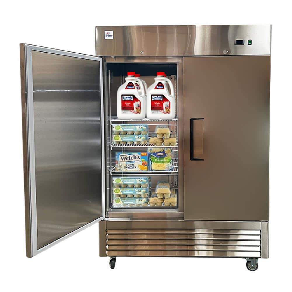 54 In. W 49 Cu. Ft. 2-Door Commercial Reach in Upright Refrigerator in Stainless Steel
