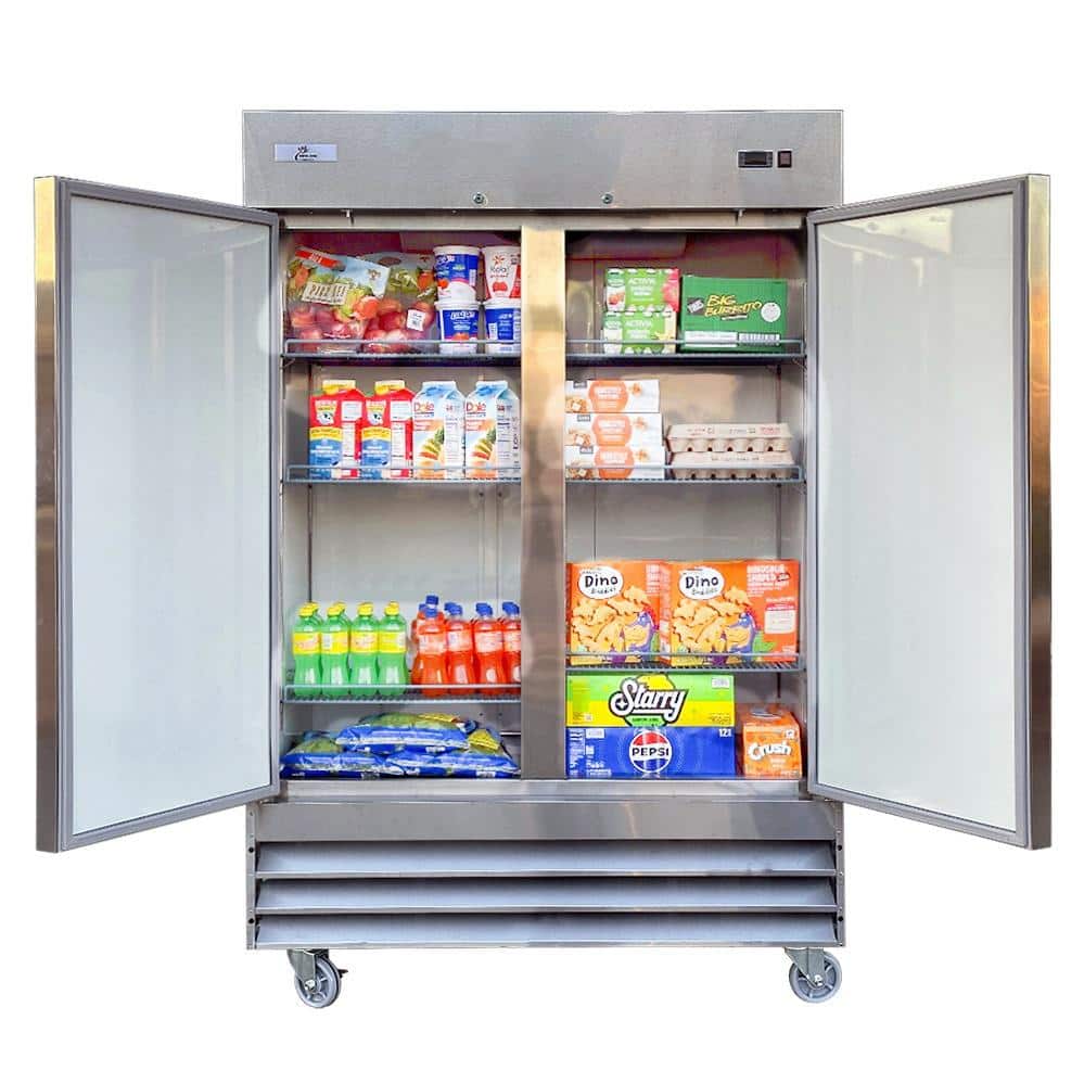 54 In. W 49 Cu. Ft. 2-Door Commercial Reach in Upright Refrigerator in Stainless Steel