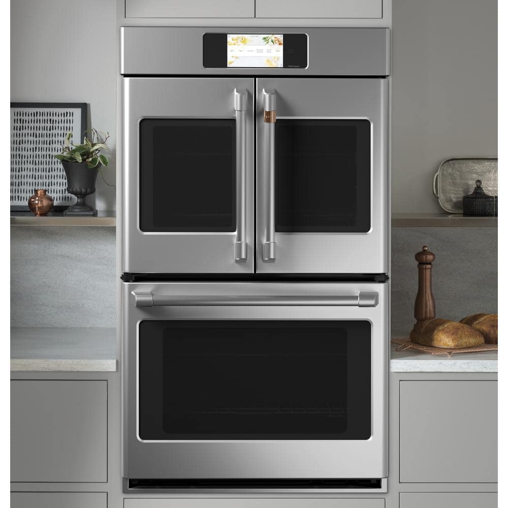 30 In. Smart Double Electric French-Door Wall Oven with Convection Self Cleaning in Stainless Steel