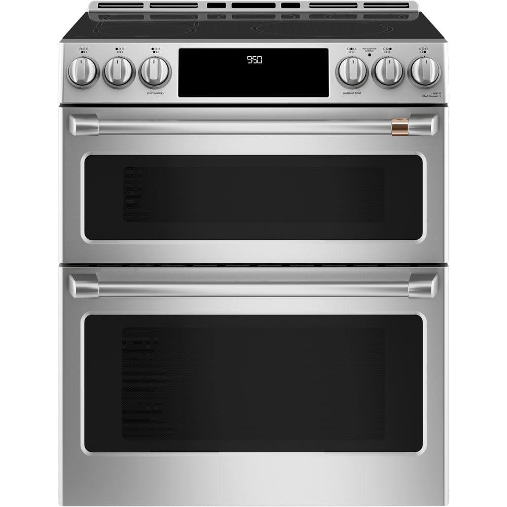 30 In. 5 Burner Element Smart Slide-In Double Oven Induction Range with Convection in Stainless Steel
