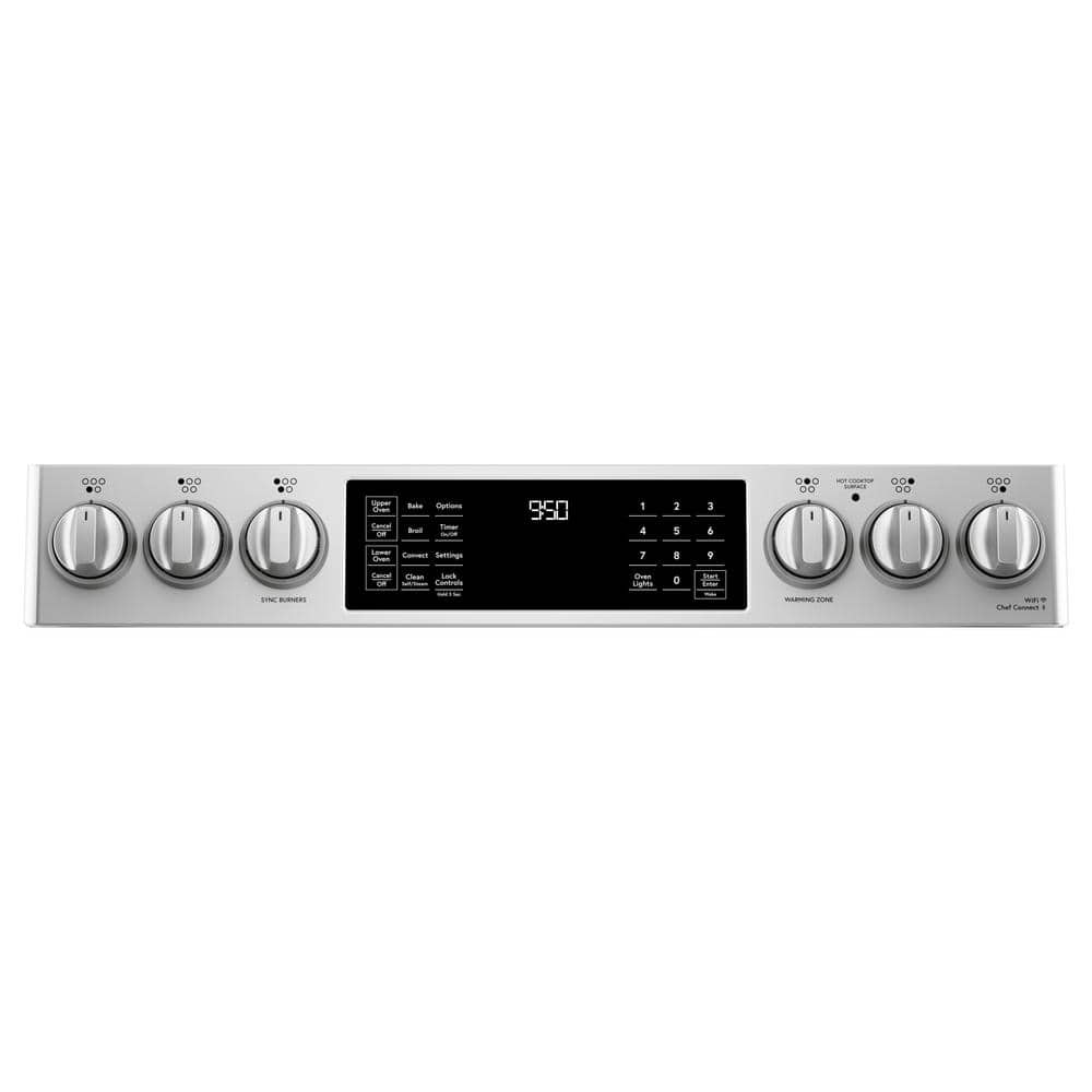 30 In. 5 Burner Element Smart Slide-In Double Oven Induction Range with Convection in Stainless Steel