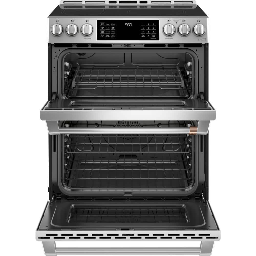 30 In. 5 Burner Element Smart Slide-In Double Oven Induction Range with Convection in Stainless Steel