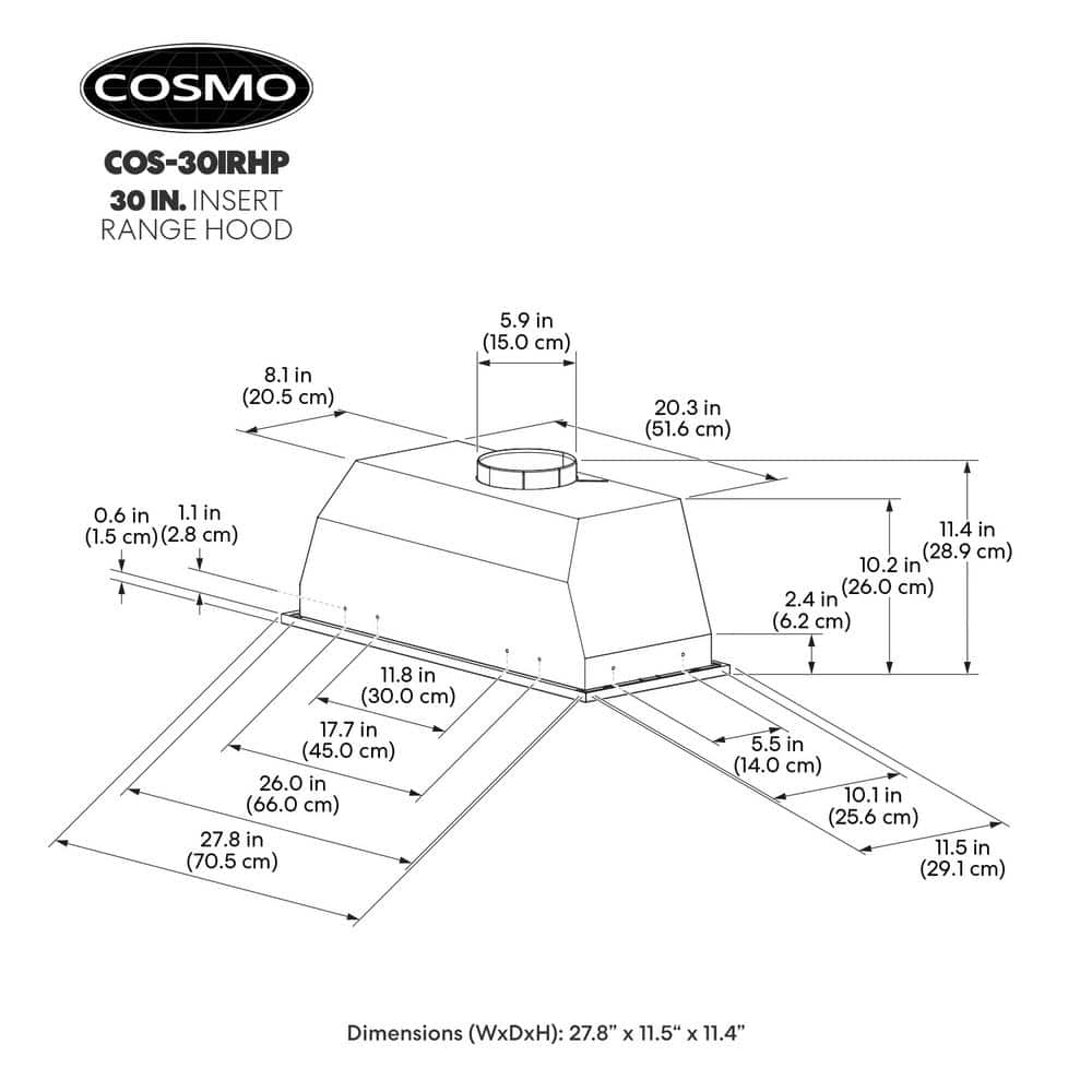 30 In. Lumin Collection 380 CFM Ducted Insert Range Hood, Button Controls, LED Lights, Stainless Steel