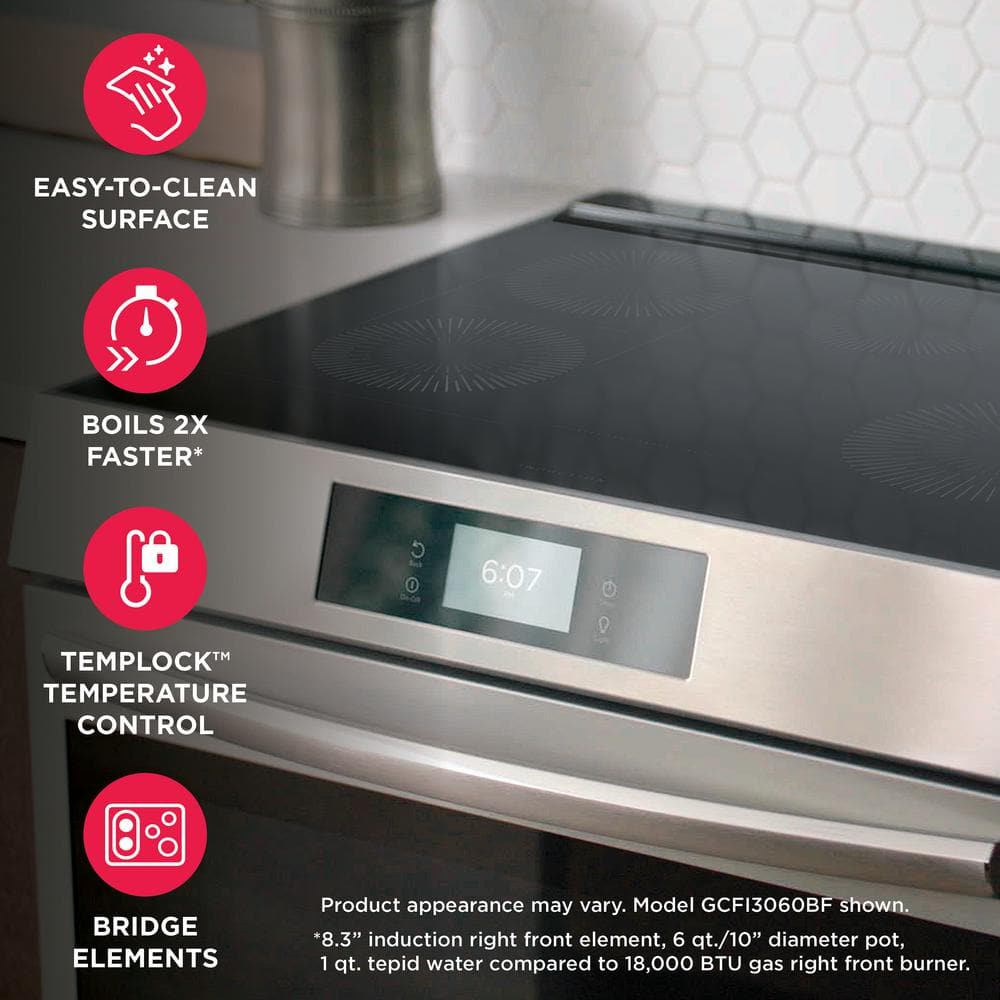 30 in 5.3 Cu.Ft. 4-Burner Element Slide-In Front Control Self-Cleaning Induction Range W/ Convection in Stainless Steel