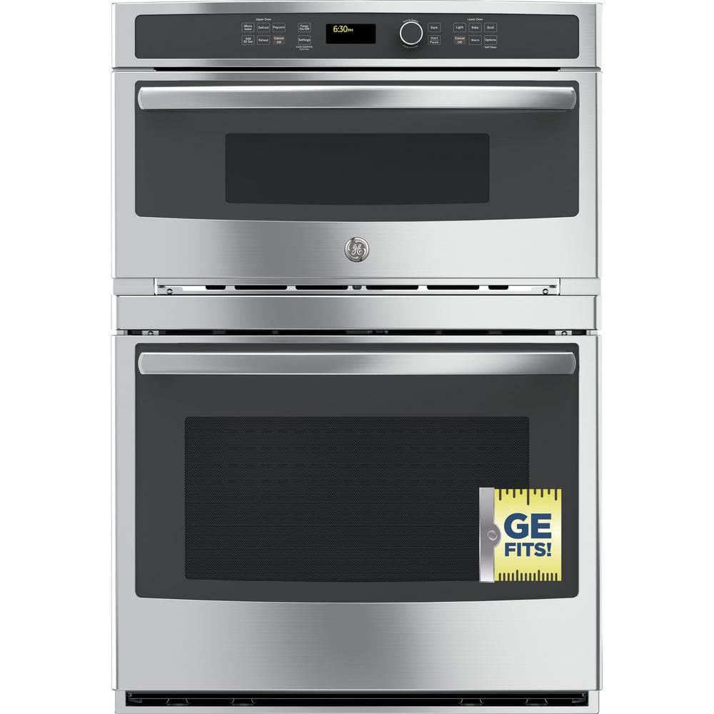 30 In. Double Electric Wall Oven with Built-In Microwave in Stainless Steel