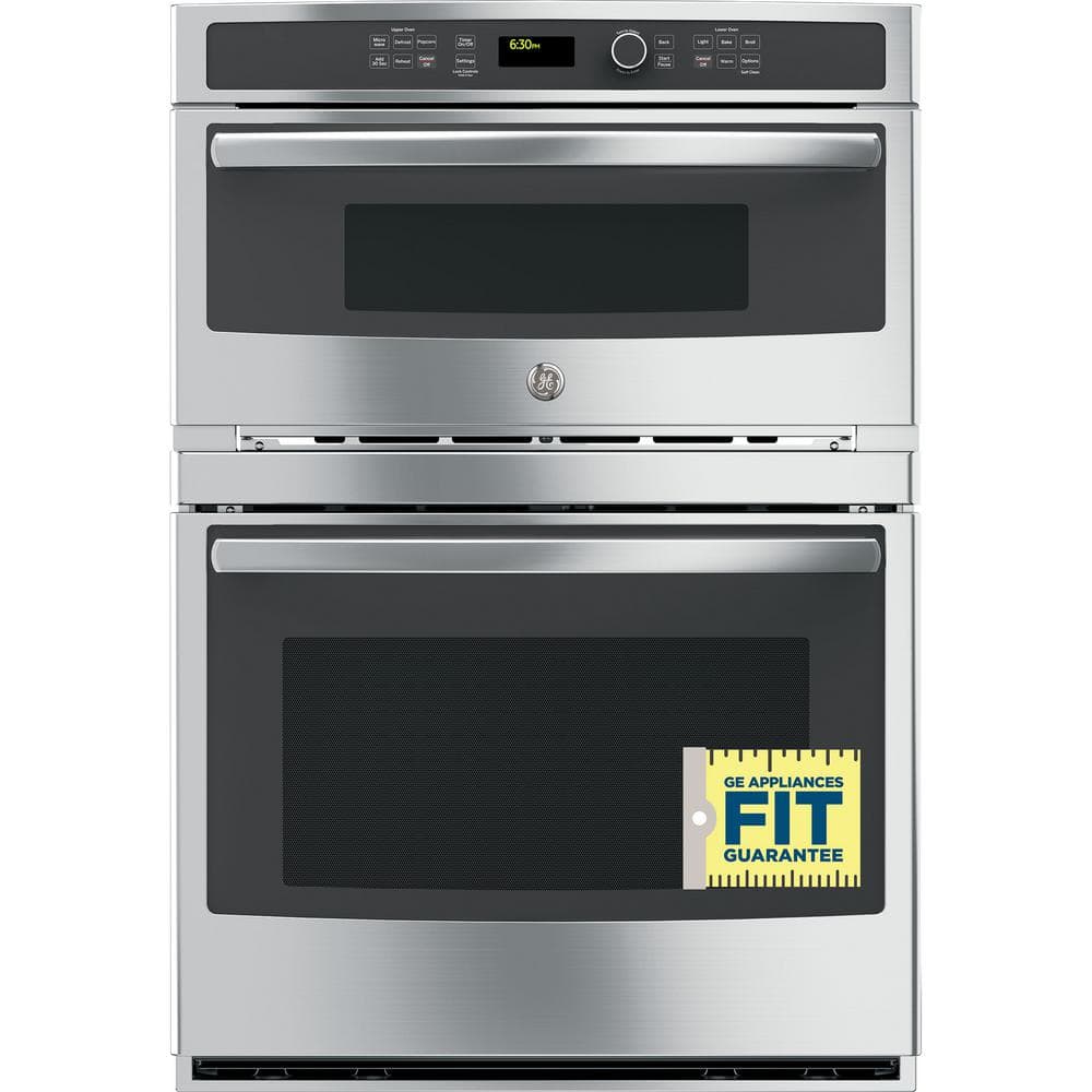 30 In. Double Electric Wall Oven with Built-In Microwave in Stainless Steel