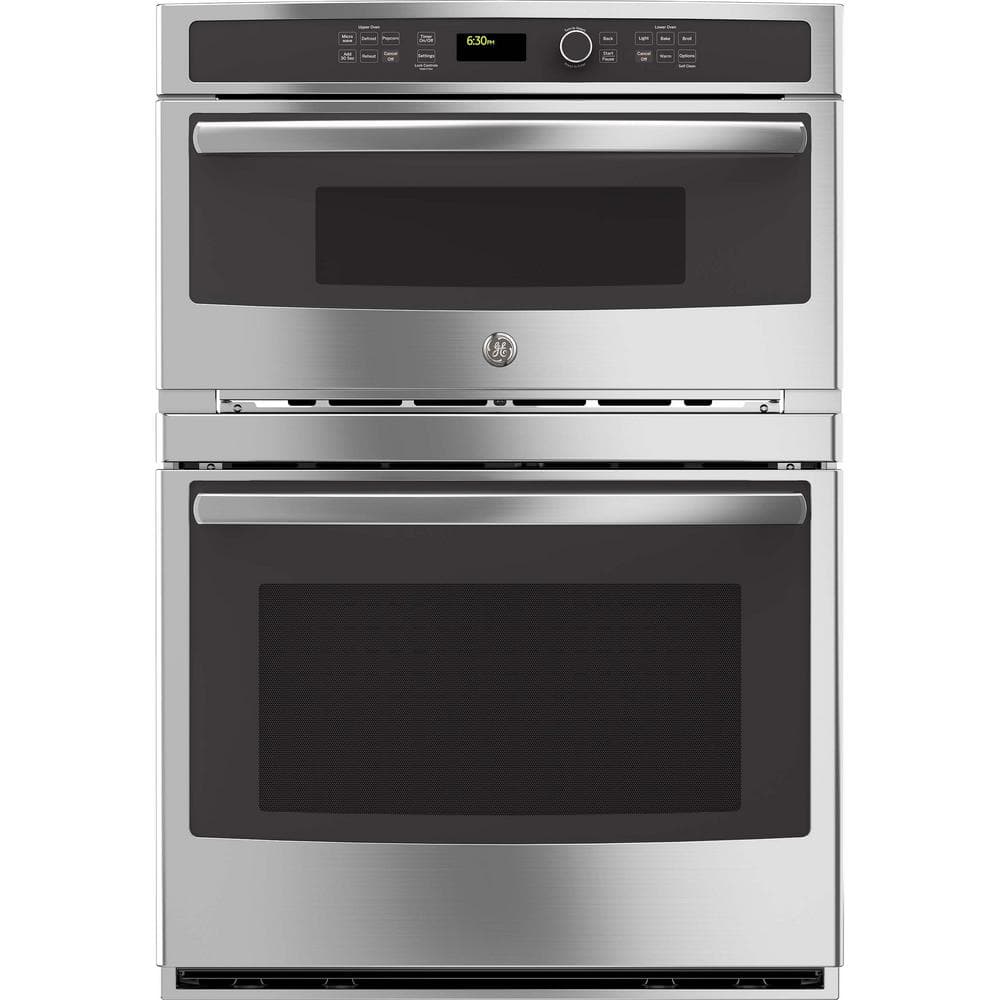 30 In. Double Electric Wall Oven with Built-In Microwave in Stainless Steel