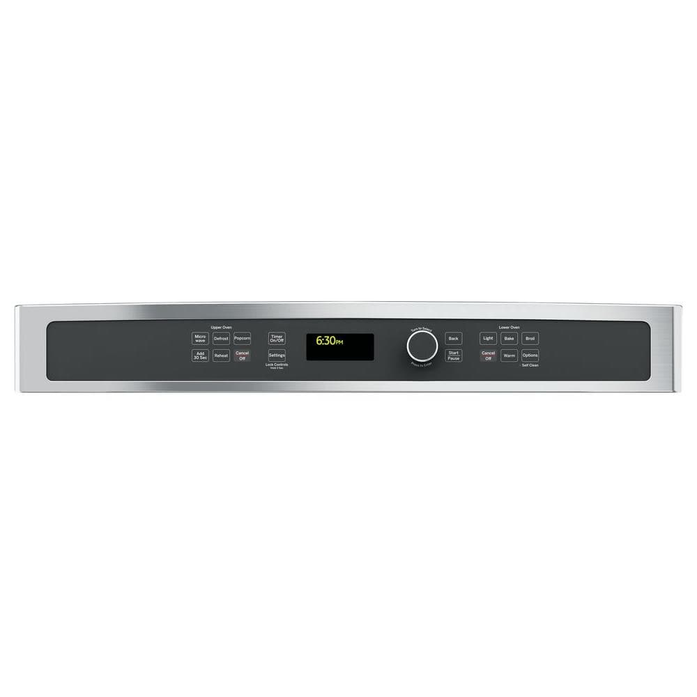 30 In. Double Electric Wall Oven with Built-In Microwave in Stainless Steel