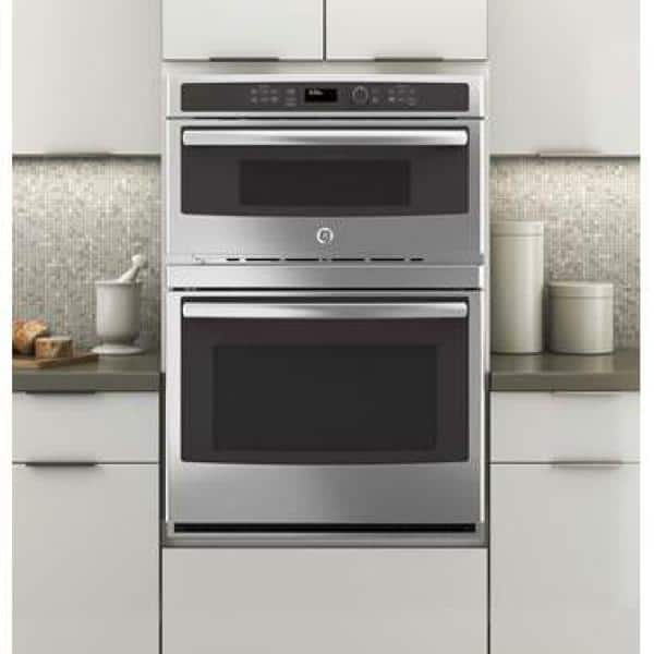 30 In. Double Electric Wall Oven with Built-In Microwave in Stainless Steel