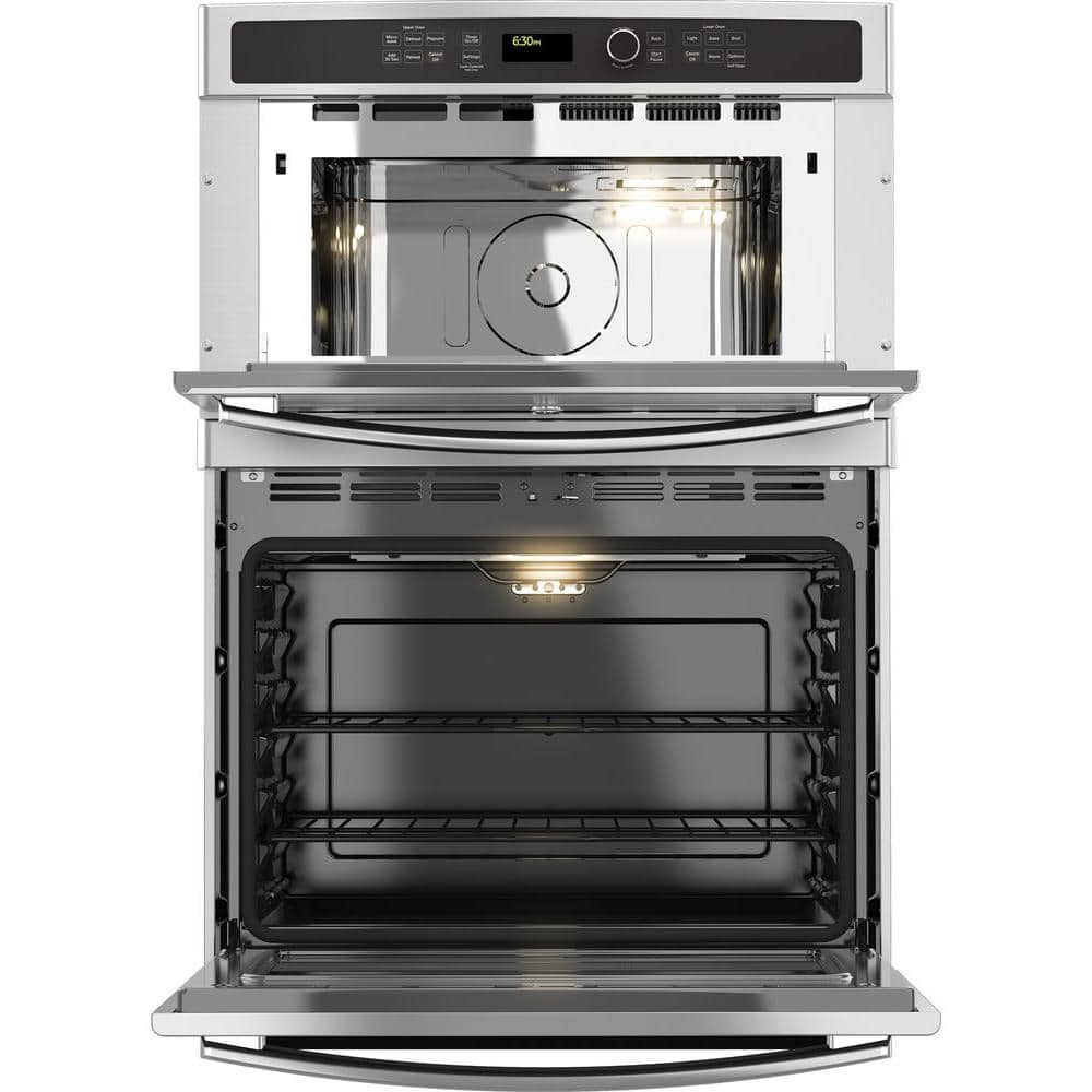 30 In. Double Electric Wall Oven with Built-In Microwave in Stainless Steel