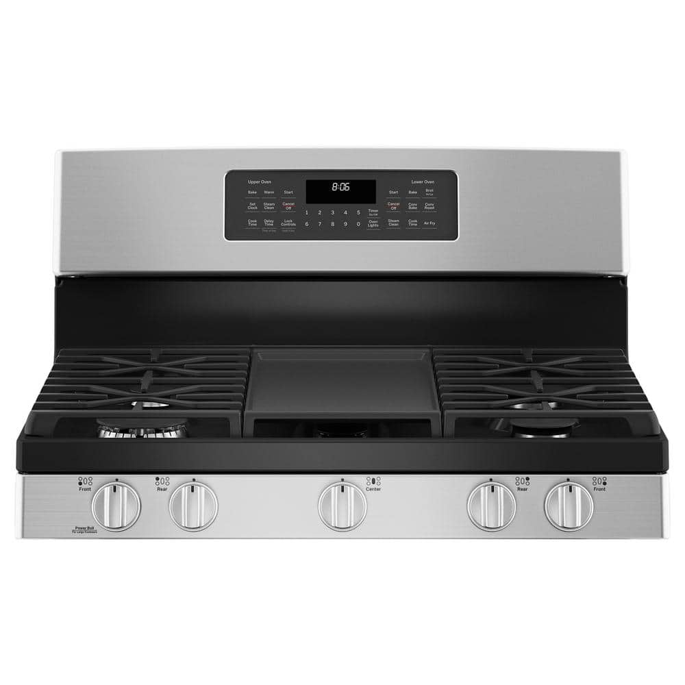 30 In. 6.8 Cu. Ft. Freestanding Double Oven Gas Range in Stainless Steel with Convection and Air Fry