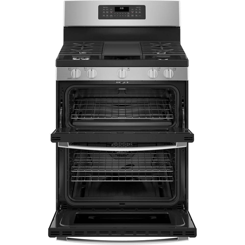 30 In. 6.8 Cu. Ft. Freestanding Double Oven Gas Range in Stainless Steel with Convection and Air Fry