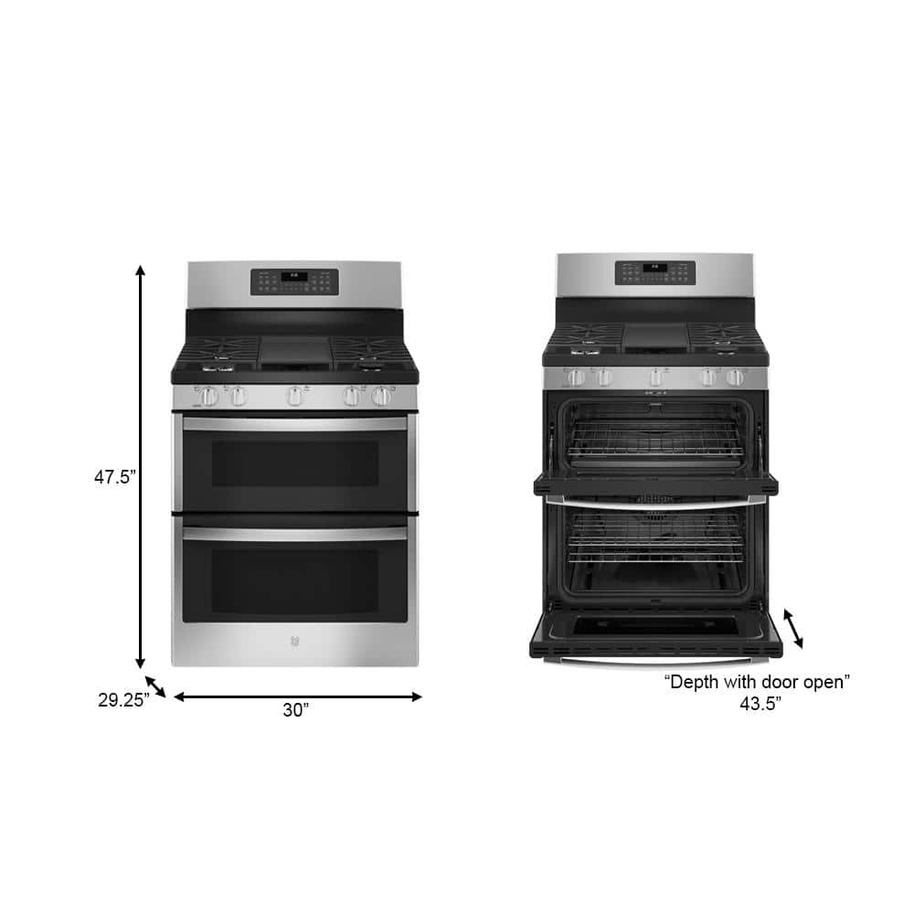 30 In. 6.8 Cu. Ft. Freestanding Double Oven Gas Range in Stainless Steel with Convection and Air Fry