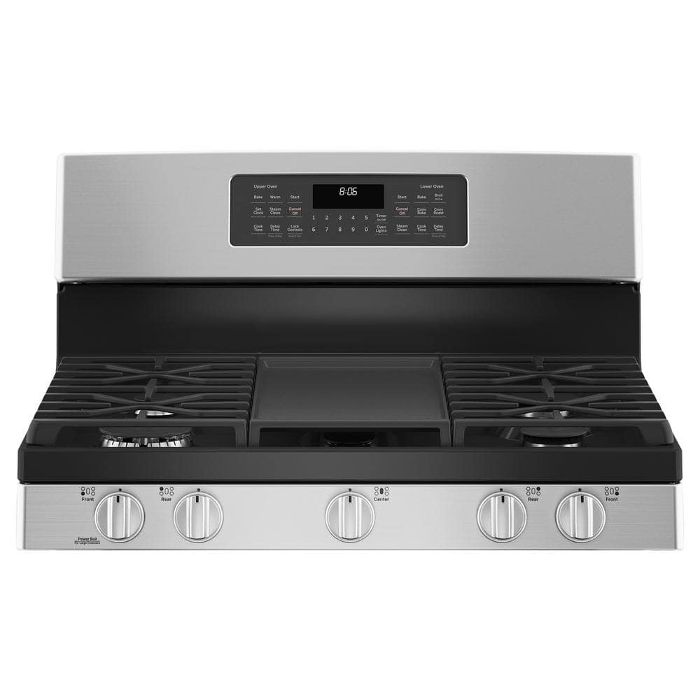 30 In. 6.8 Cu. Ft. Freestanding Double Oven Gas Range in Stainless Steel with Convection and Air Fry