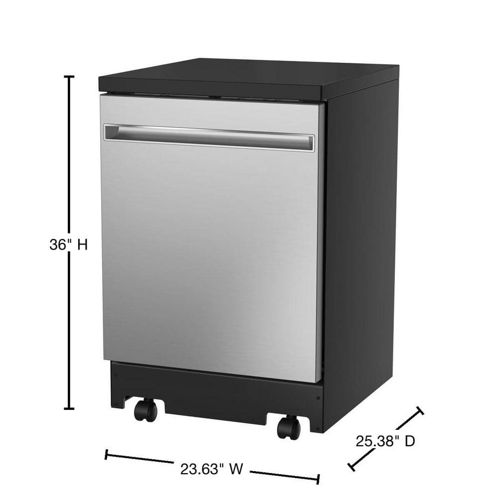 24 In. Top Control Portable Stainless Steel Dishwasher with Stainless Steel Interior, Sanitize, 54 Dba