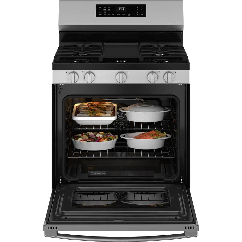 30 In. 5-Burners Smart Free-Standing Gas Convection Range in Stainless with Easywash Oven Tray and No-Preheat Air Fry