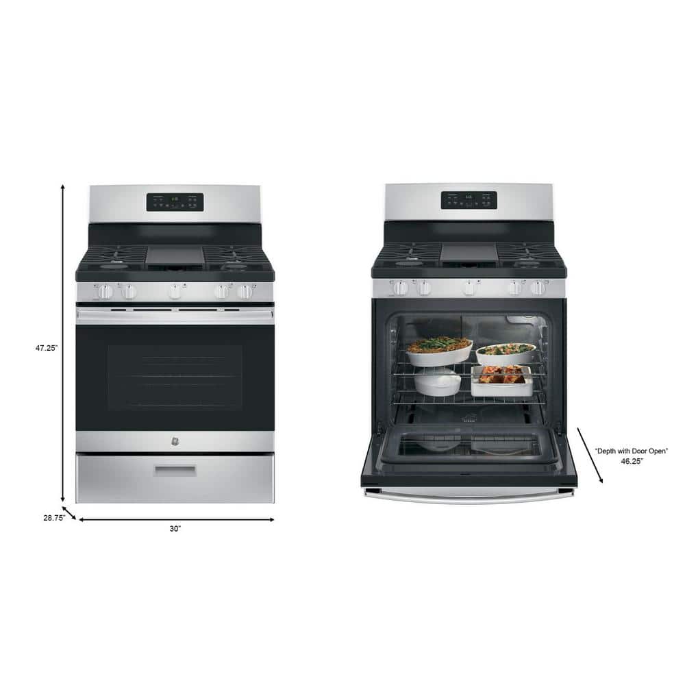 30 In. 5.0 Cu. Ft. Freestanding Gas Range in Stainless Steel with Griddle
