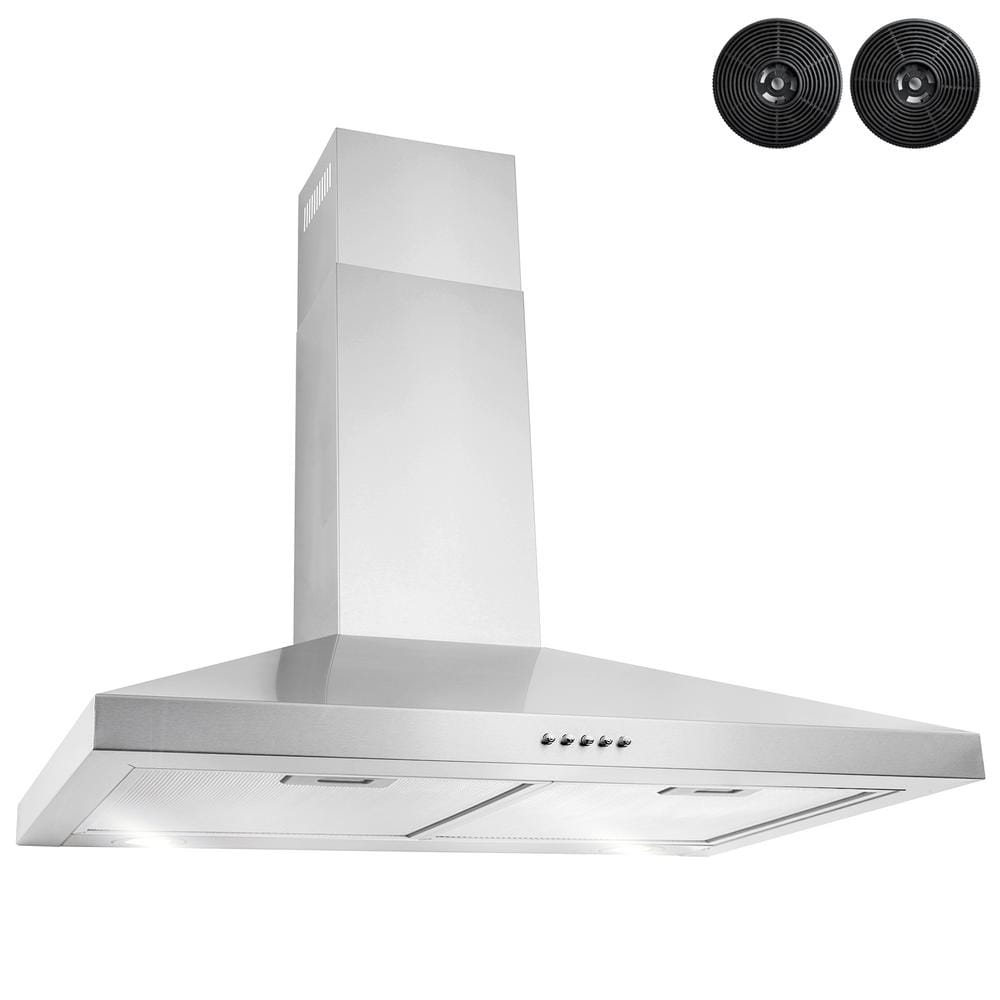 30 In. 217 CFM Convertible Kitchen Wall Mount Range Hood in Stainless Steel with Push Control, Leds and Carbon Filters
