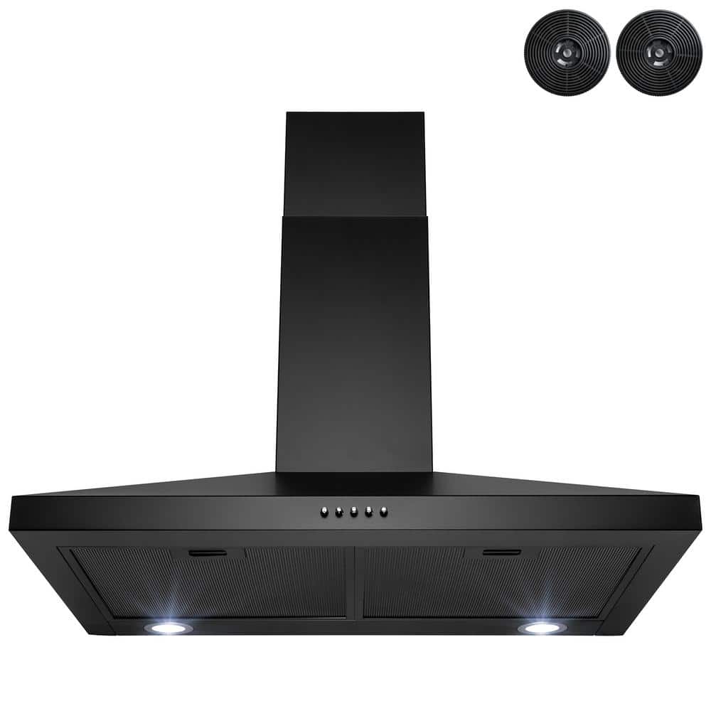 30 In. 217 CFM Convertible Black Painted Stainless Steel Wall Mount Range Hood with LED and Carbon Filters