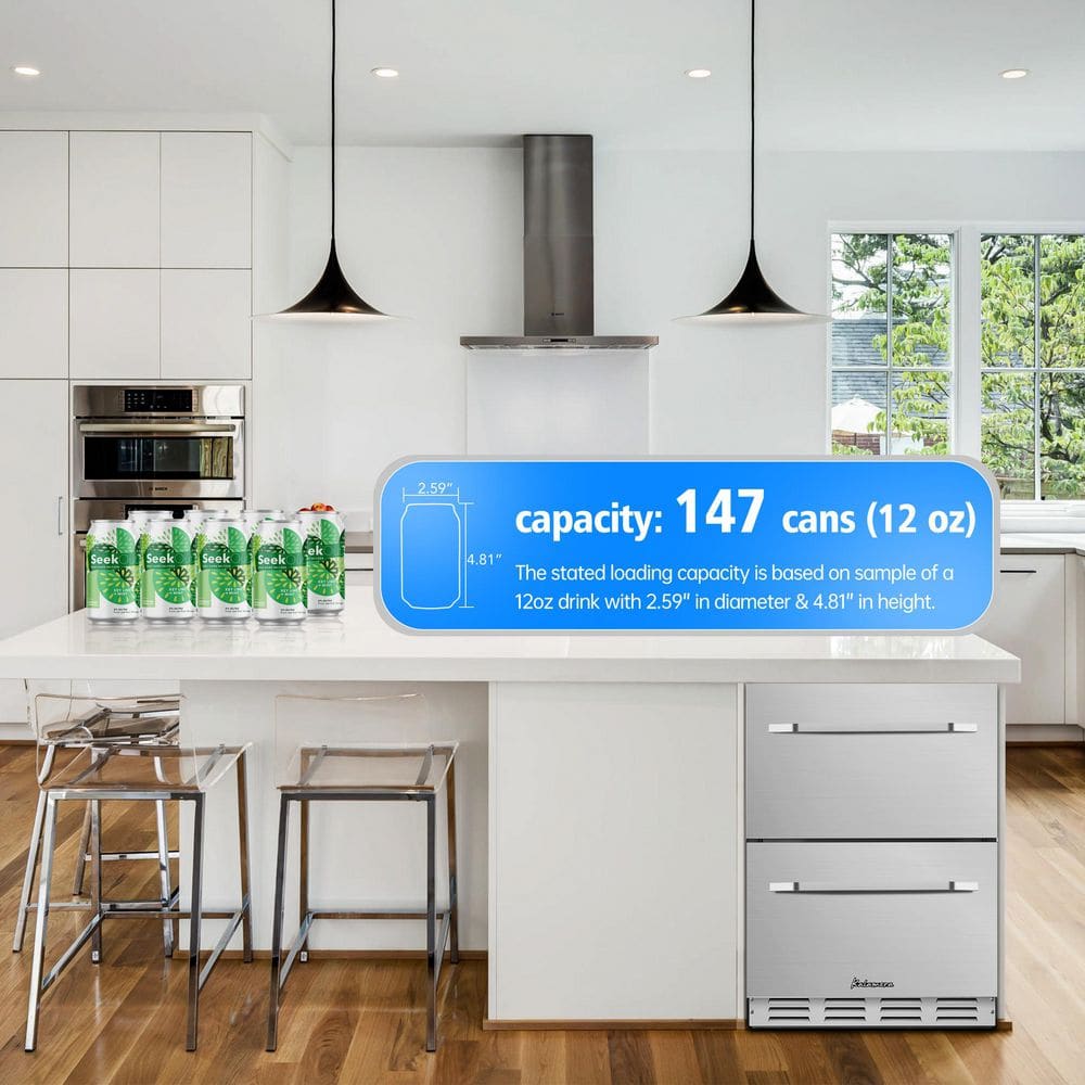 5.1 Cu.Ft 24 In. Built-In Undercounter Double Drawer Refrigerator in Stainless Steel