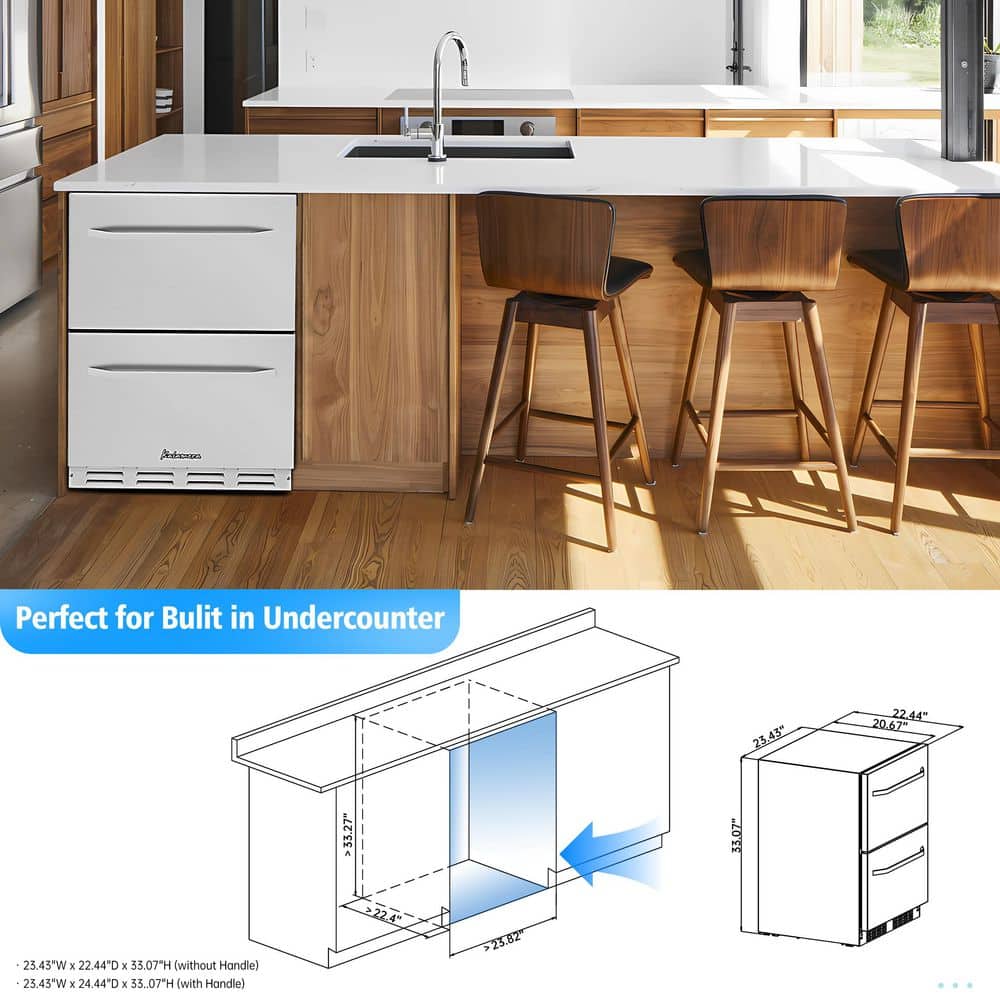 5.1 Cu.Ft 24 In. Built-In Undercounter Double Drawer Refrigerator in Stainless Steel