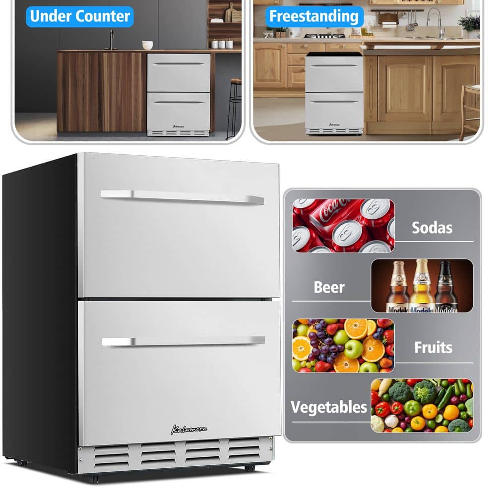 5.1 Cu.Ft 24 In. Built-In Undercounter Double Drawer Refrigerator in Stainless Steel