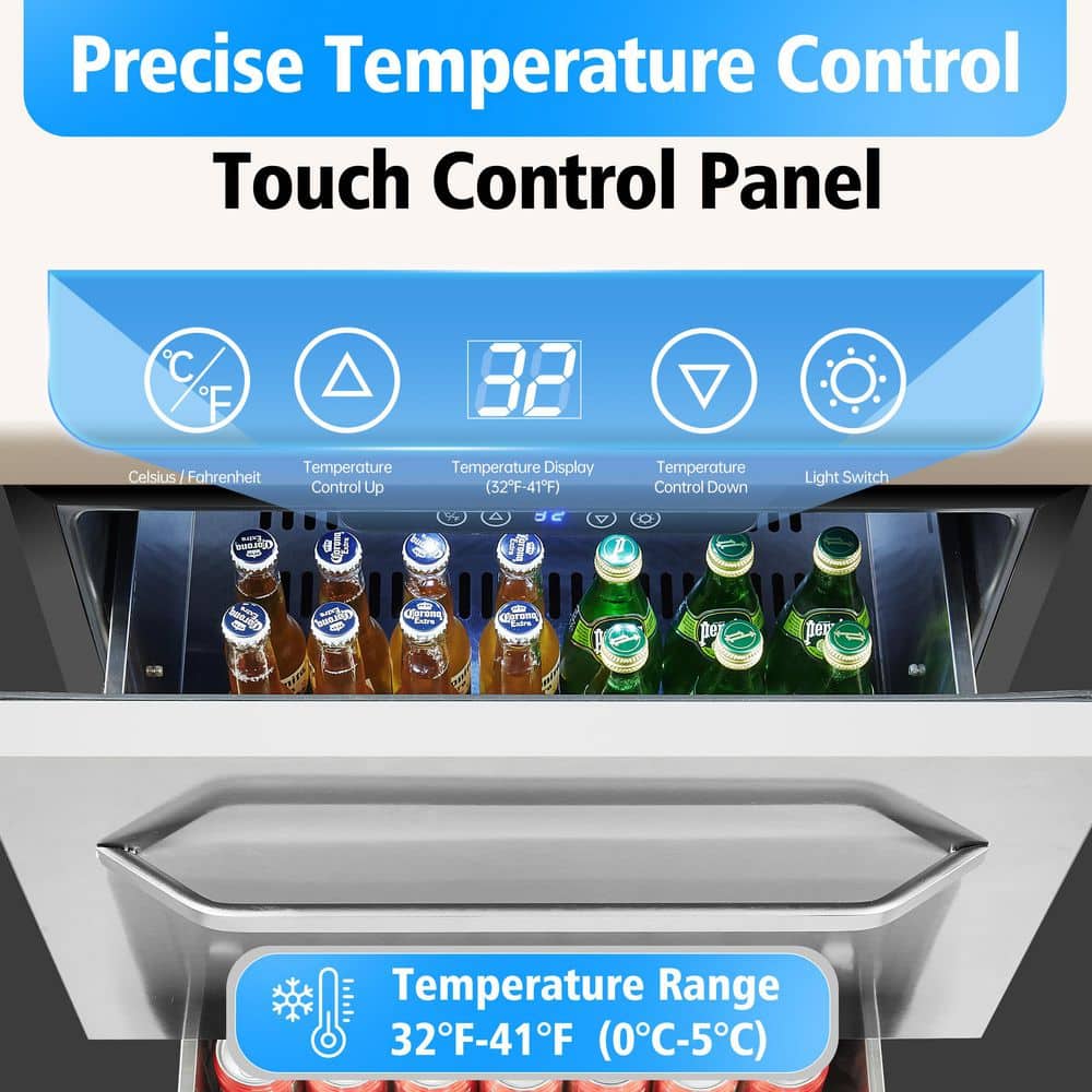 5.1 Cu.Ft 24 In. Built-In Undercounter Double Drawer Refrigerator in Stainless Steel