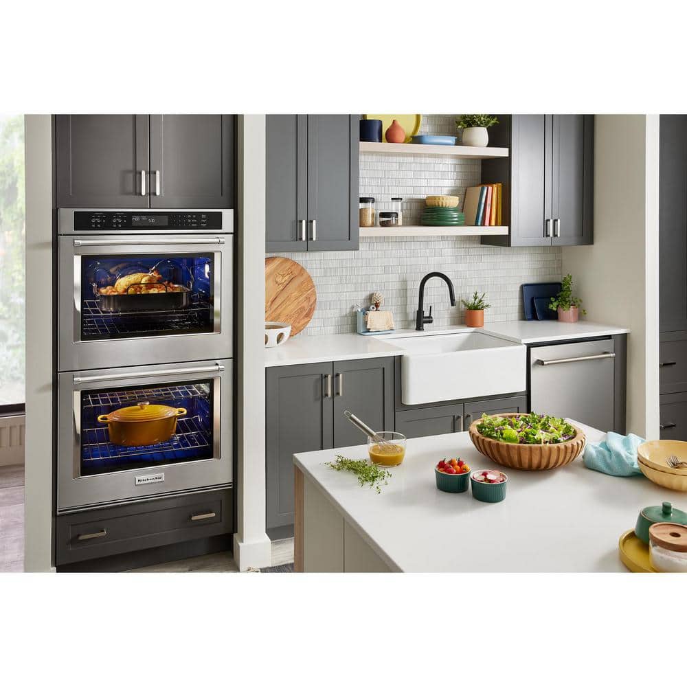 30 In. Double Electric Wall Oven with Convection Self-Cleaning in Stainless Steel