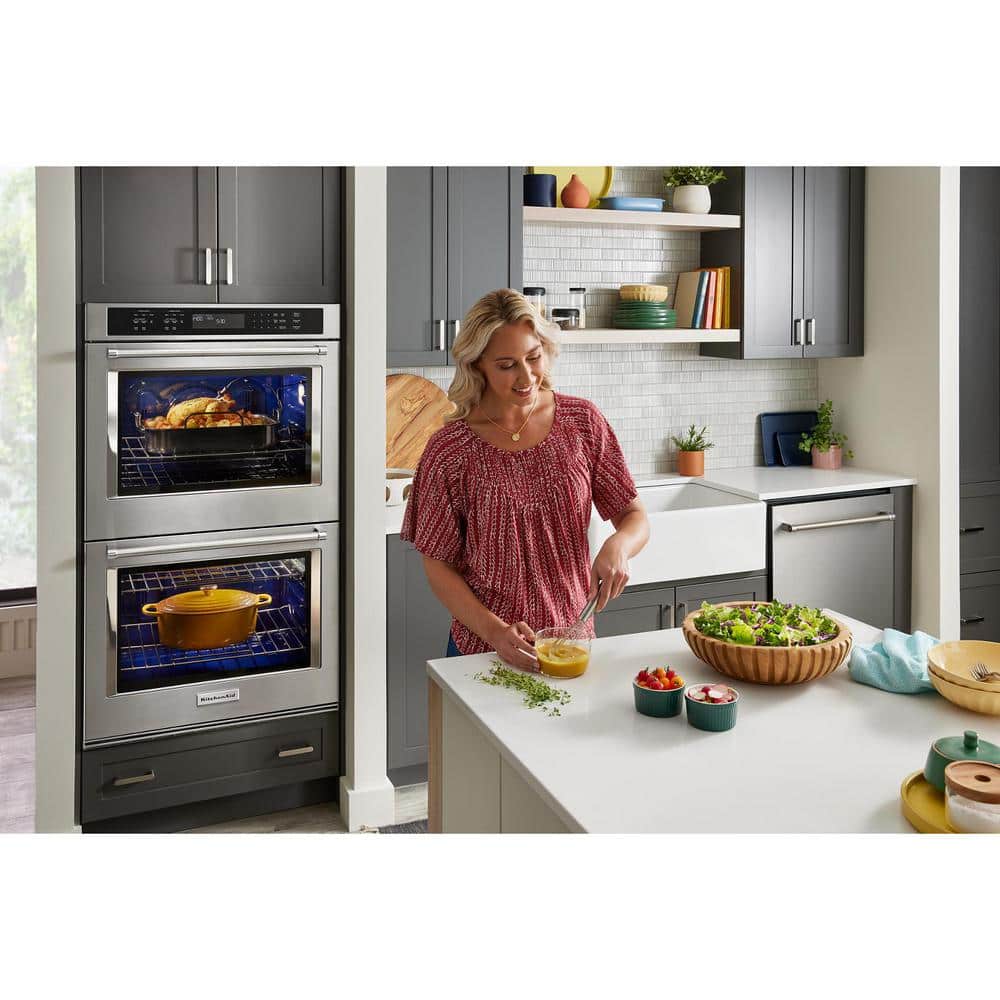30 In. Double Electric Wall Oven with Convection Self-Cleaning in Stainless Steel