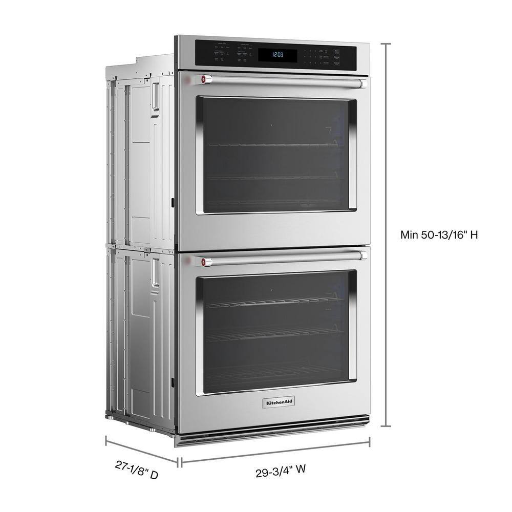 30 In. Double Electric Wall Oven with Convection Self-Cleaning in Stainless Steel