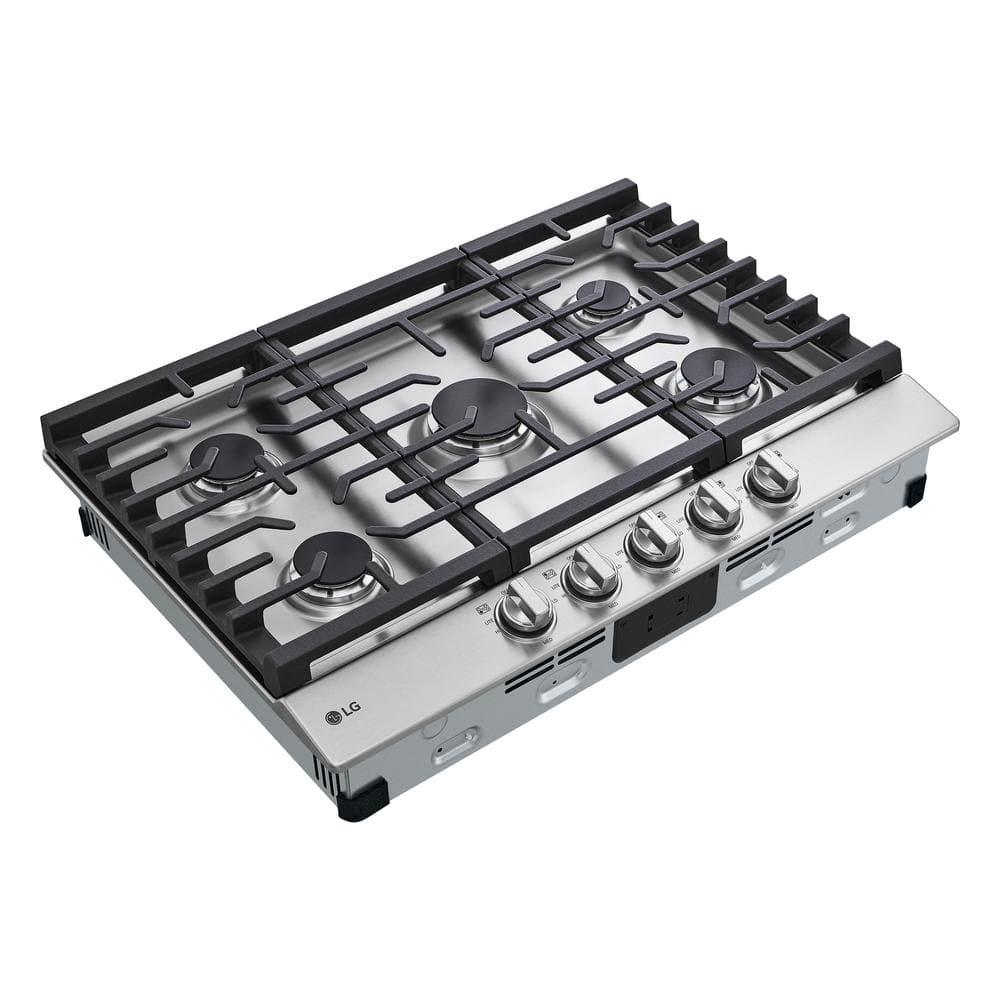30 In. Gas Cooktop in Stainless Steel with 5 Burners with Easyclean