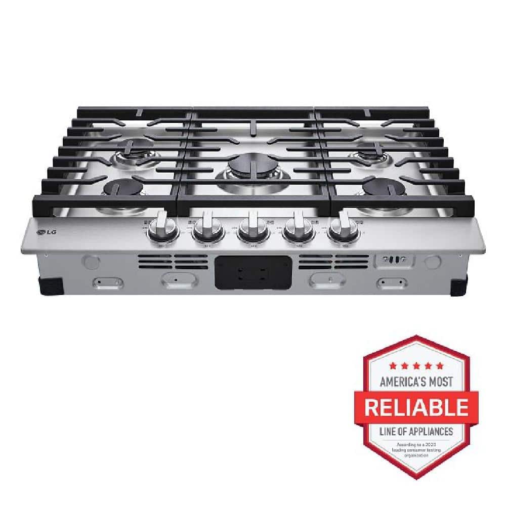 30 In. Gas Cooktop in Stainless Steel with 5 Burners with Easyclean