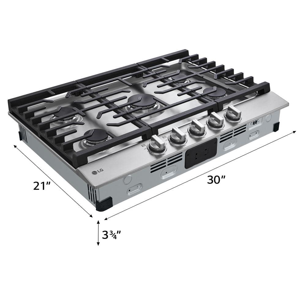 30 In. Gas Cooktop in Stainless Steel with 5 Burners with Easyclean