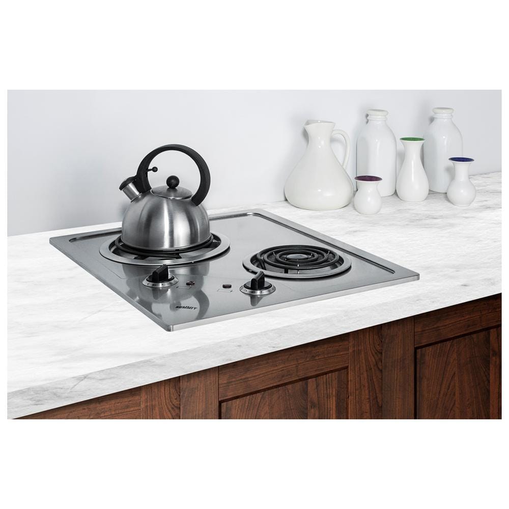 21 In. Coil Electric Cooktop in Stainless Steel with 2 Elements, 220-Volt