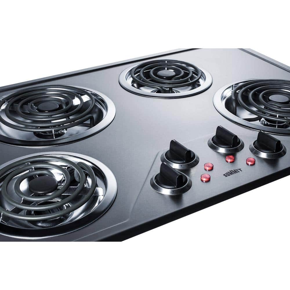 29.38 In. Coil Top Electric Cooktop in Stainless Steel with 4 Elements