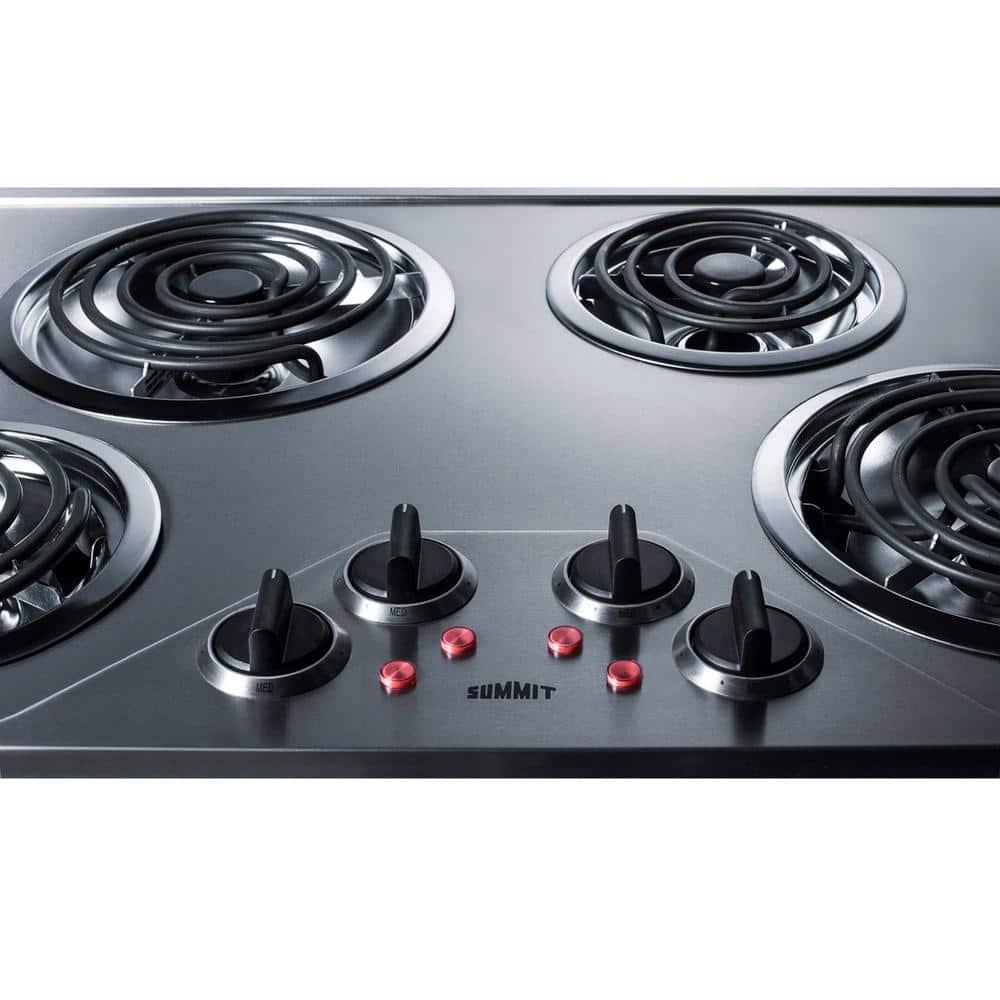 29.38 In. Coil Top Electric Cooktop in Stainless Steel with 4 Elements