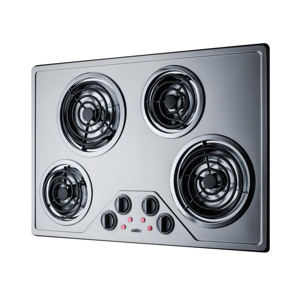 29.38 In. Coil Top Electric Cooktop in Stainless Steel with 4 Elements