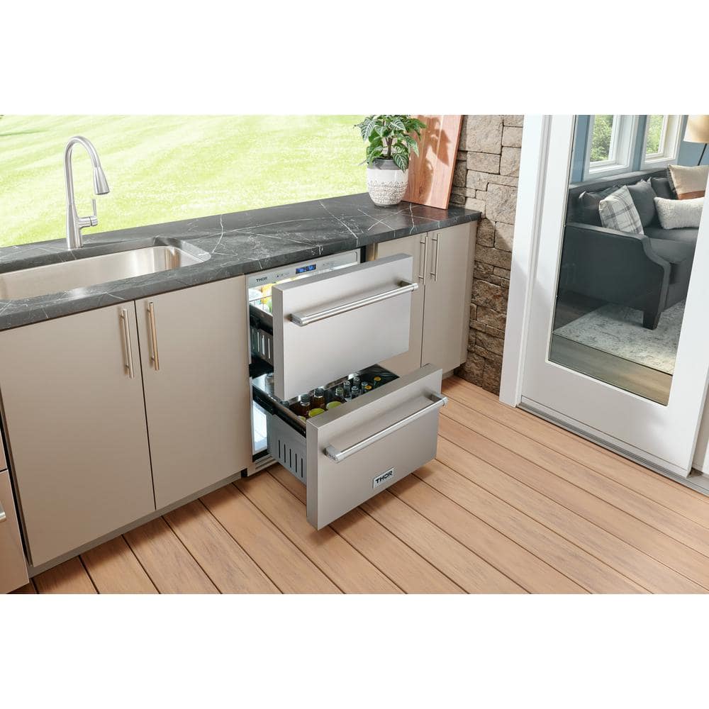 24 In. 5.4 Cu. Ft. Double Drawer Built-In or Freestanding Refrigerator in Stainless Steel