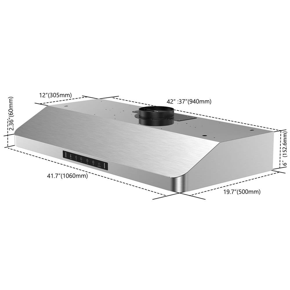 42 In. 900 CFM Ducted under Cabinet Range Hood in Stainless Steel with 3 -Way Venting and Removable LED