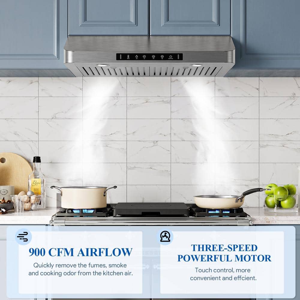 42 In. 900 CFM Ducted under Cabinet Range Hood in Stainless Steel with 3 -Way Venting and Removable LED