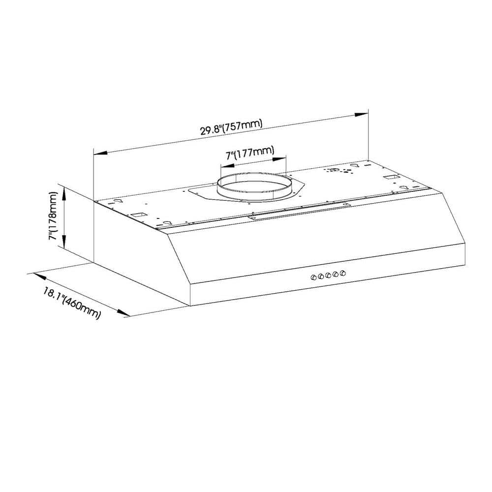 Sarela 30 In. W X 7 In. H 500CFM Convertible under Cabinet Range Hood in Stainless Steel with LED Lights and Filter