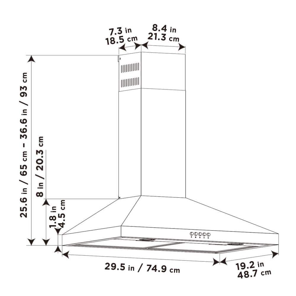 Siena 30 In. 350CFM Convertible Pyramid Wall Mount Range Hood in Stainless Steel with Charcoal Filter and LED Lighting