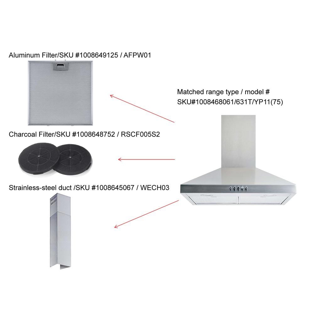 Siena 30 In. 350CFM Convertible Pyramid Wall Mount Range Hood in Stainless Steel with Charcoal Filter and LED Lighting